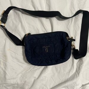 Marc Jacobs Quilted Navy Crossbody Camera Bag with Gold Hardware